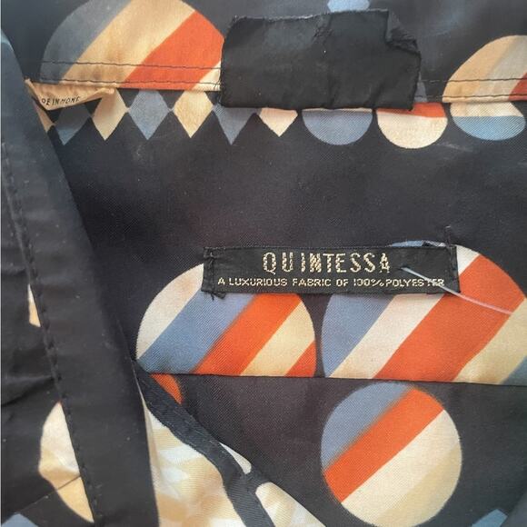 Quintessa 70s Shirt Mens Medium Casual Geometric Long Sleeves Button Down Black - Picture 11 of 11